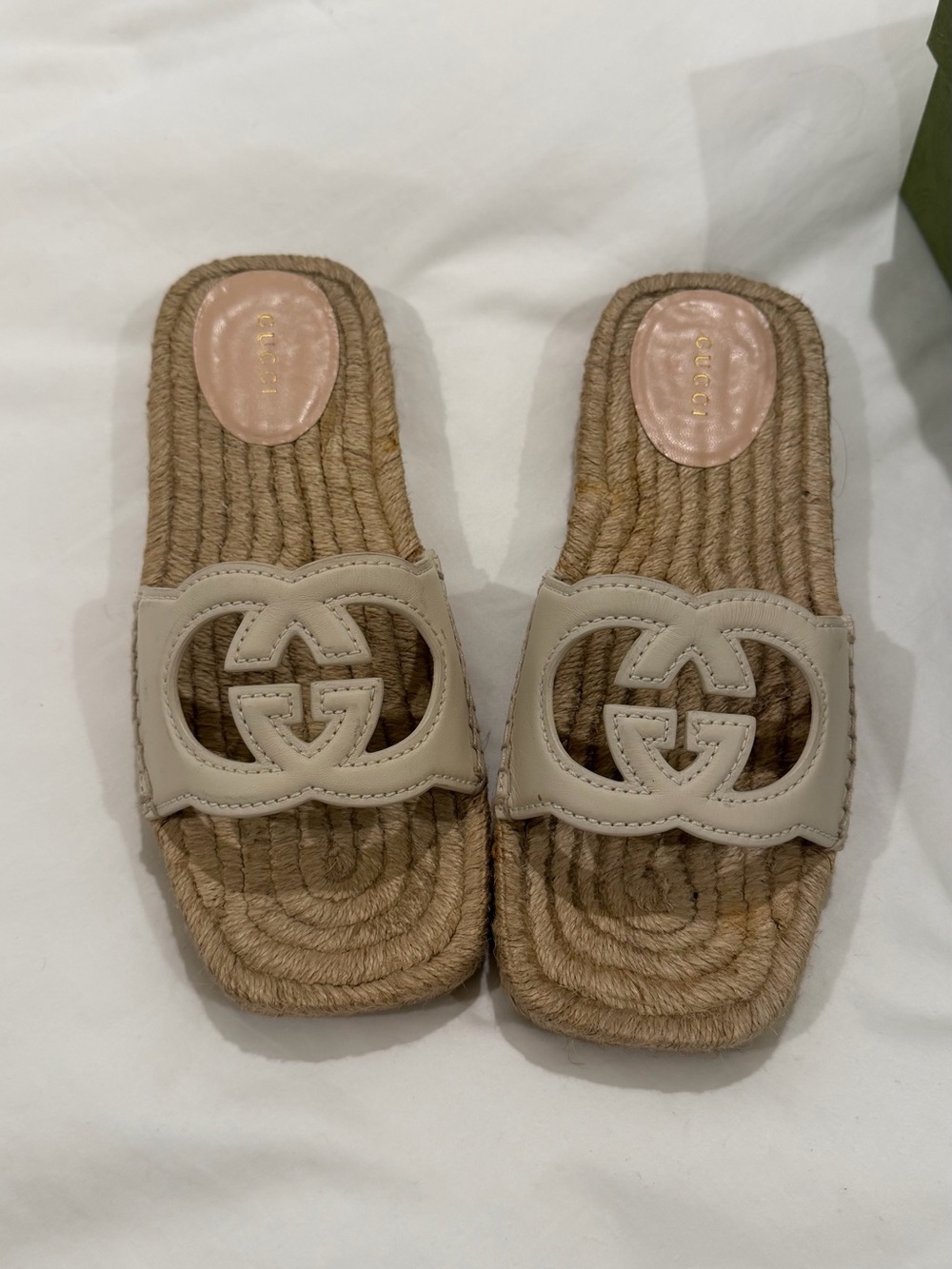 Gucci Double G Espadrille Slide Sandals Beige Size 36 โ Brand New
